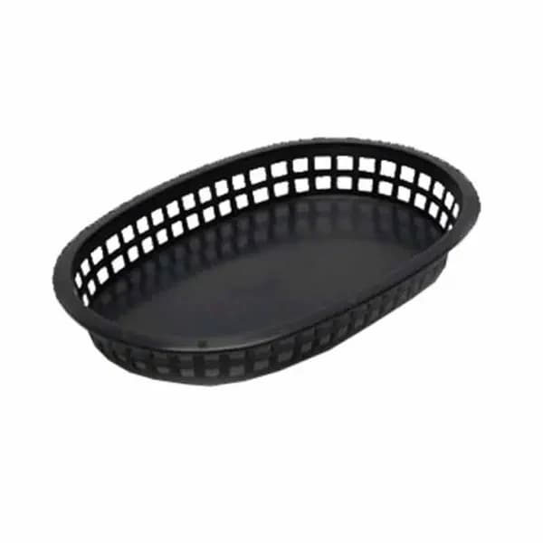 Tablecraft 1076BK Black Oval Chicago Platter Basket 10-1/2" x 7" x 1-1/2 | Case of 36 — main image