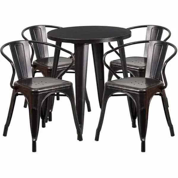 Flash Furniture CH-51080TH-4-18ARM-BQ-GG Black and Antique Gold Metal Table and Chair Set with Four Chairs — main image