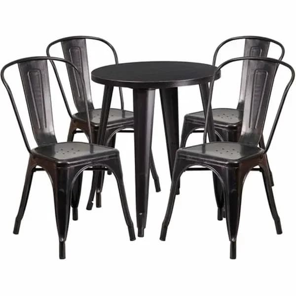 Flash Furniture CH-51080TH-4-18CAFE-BQ-GG Black and Antique Gold Metal Table and Chair Set with Four Chairs — view 2
