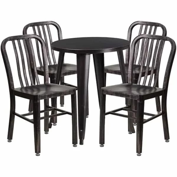 Flash Furniture CH-51080TH-4-18VRT-BQ-GG Black and Antique Gold Metal Table and Chair Set with Four Chairs — view 2
