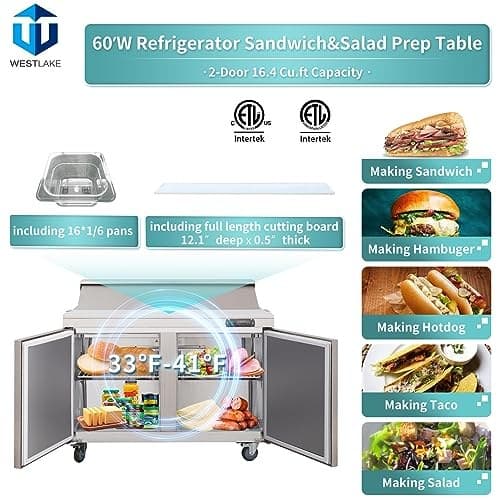 Westlake WKSR-60B Salad Prep Table Refrigerator 2 Door 33-40°F — view 4