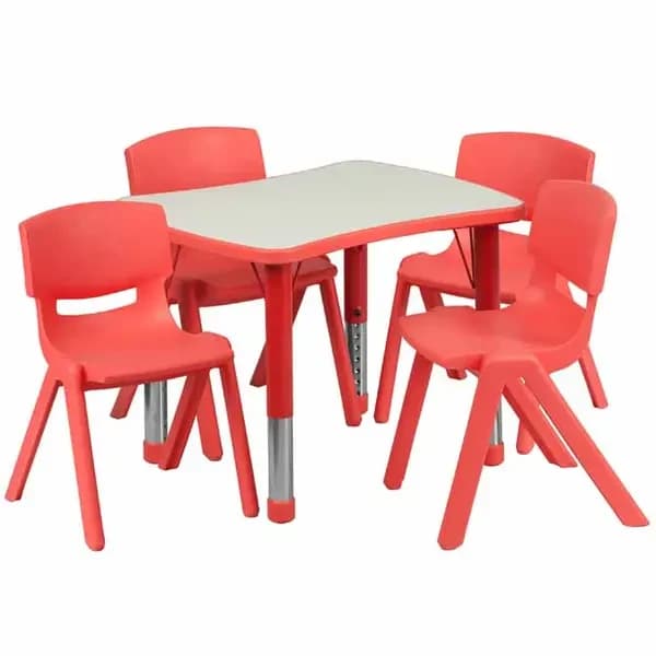 Flash Furniture YU-YCY-098-0034-RECT-TBL-RED-GG Gray Laminate/Red Preschool Activity Table Set with Four Chairs — main image