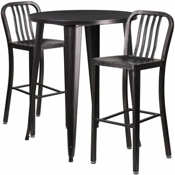 Flash Furniture CH-51090BH-2-30VRT-BQ-GG Black and Antique Gold Metal Bar Stool and Table Set with Two Bar Stools — view 2