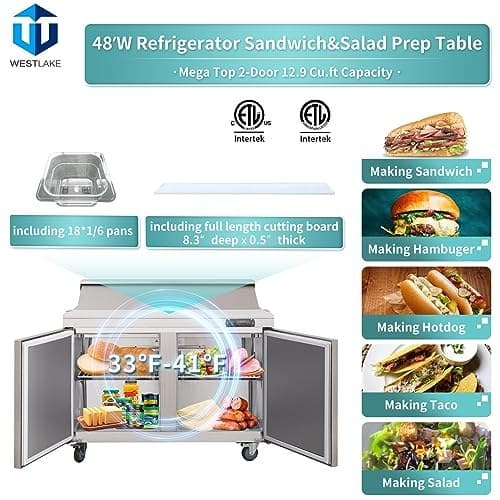 Westlake WKSR-48BM Salad Prep Table Refrigerator 2 Door 33-40°F — view 6
