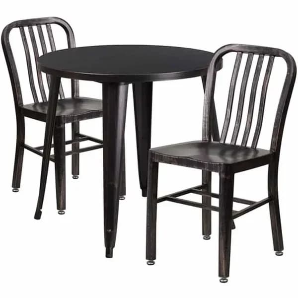 Flash Furniture CH-51090TH-2-18VRT-BQ-GG Black and Antique Gold Metal Table and Chair Set with Two Chairs — view 2