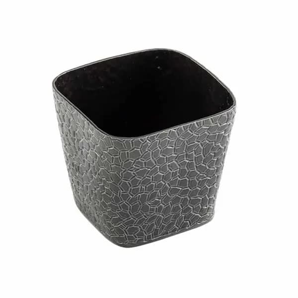 Tablecraft 10737 4" Square Black Crackle Pattern Aluminum Snack Basket — main image