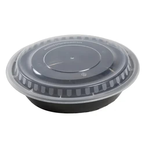 48 oz. Round To-Go Combo Container, Black with Clear Lid | Case of 150 — view 2