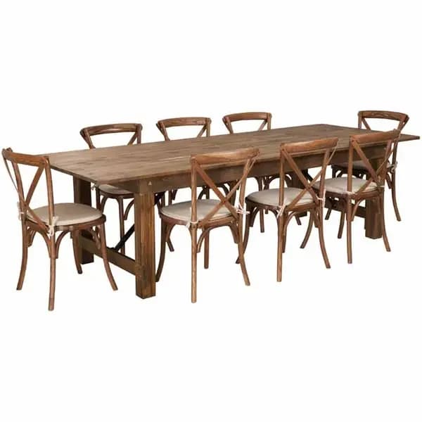 Flash Furniture XA-FARM-14-GG Pecan Wood Farm Table and Chair Set with Eight Chairs — main image
