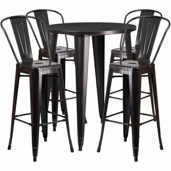 Flash Furniture CH-51090BH-4-30CAFE-BQ-GG Black and Antique Gold Metal Bar Stool and Table Set with Four Bar Stools — view 2