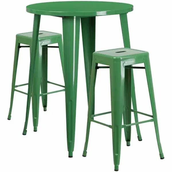 Flash Furniture CH-51090BH-2-30SQST-GN-GG Green Metal Bar Stool and Table Set with Two Bar Stools — main image
