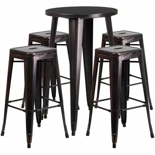 Flash Furniture CH-51080BH-4-30SQST-BQ-GG Black and Antique Gold Metal Bar Stool and Table Set with Four Bar Stools — main image