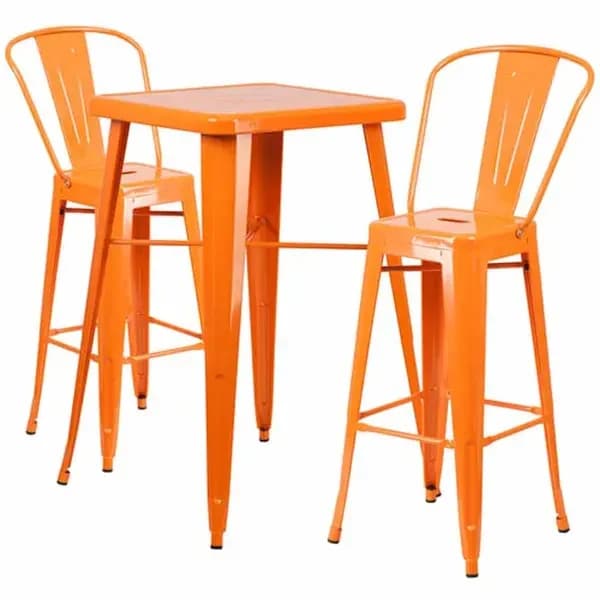 Flash Furniture CH-31330B-2-30GB-OR-GG Orange Galvanized Steel Bar Stool and Table Set with Two Bar Stools — main image