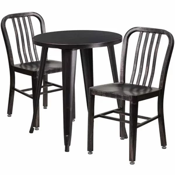 Flash Furniture CH-51080TH-2-18VRT-BQ-GG Black and Antique Gold Metal Table and Chair Set with Two Chairs — main image