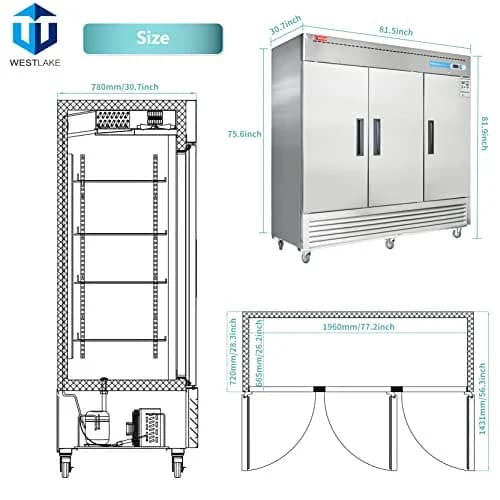 Westlake WKR-82B Reach-In Solid Door Merchandiser Refrigerator 3 Door 33-40°F — view 4