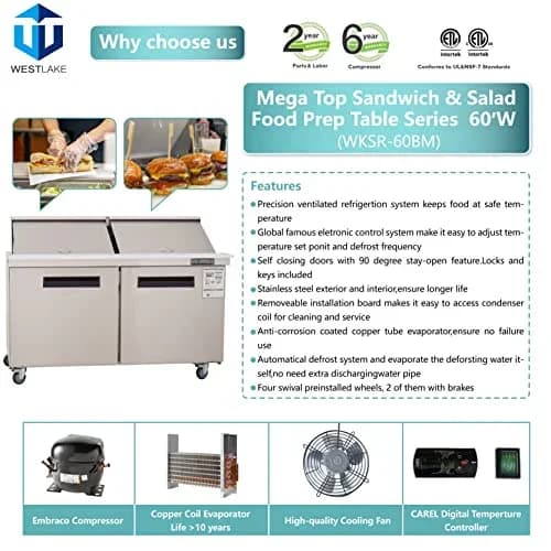 Westlake WKSR-60BM Salad Prep Table Refrigerator 2 Door 33-40°F — view 6