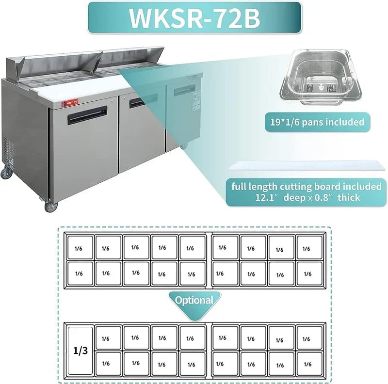 Westlake WKSR-72B Salad Prep Table Refrigerator 3 Door 33-40°F — view 6