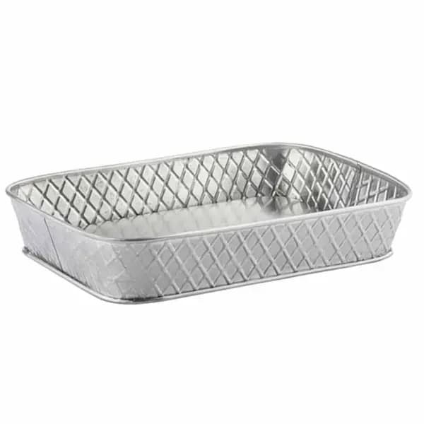 Tablecraft 10038 Lattice Stainless Steel Rectangular Platter 9-1/2" x 6-1/2" x 1-1/2" — main image