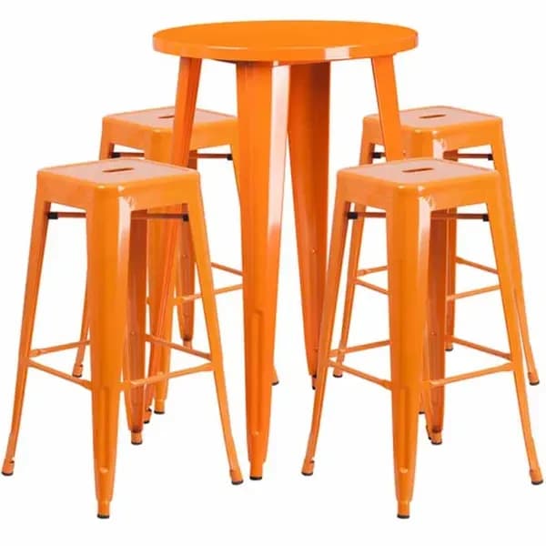 Flash Furniture CH-51080BH-4-30SQST-OR-GG Orange Metal Bar Stool and Table Set with Four Bar Stools — main image