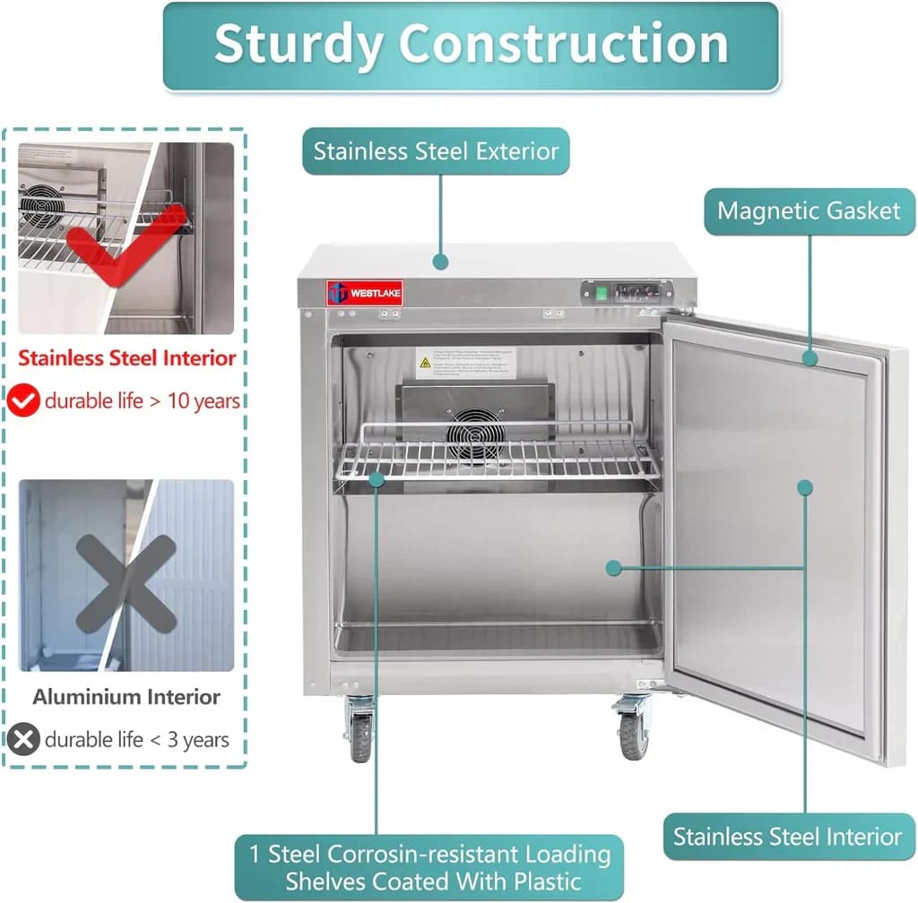 Westlake WKTR-27B Undercounter Refrigerator 1 Door 33-40°F — view 3