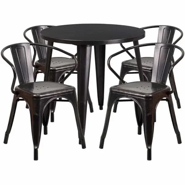 Flash Furniture CH-51090TH-4-18ARM-BQ-GG Black and Antique Gold Metal Table and Chair Set with Four Chairs — main image