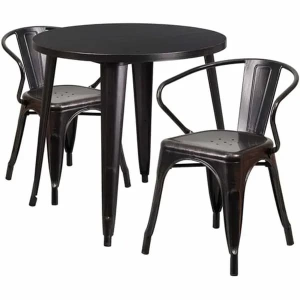 Flash Furniture CH-51090TH-2-18ARM-BQ-GG Black and Antique Gold Metal Table and Chair Set with Two Chairs — view 2