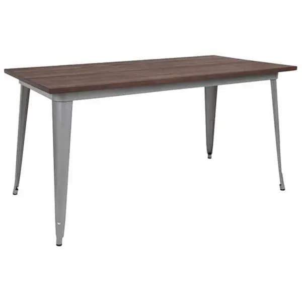 Flash Furniture CH-61010-29M1-SIL-GG 60" x 30-1/4" Rectangular Dining Height Galvanized Steel Silver Table with Walnut Elm Wood Top — view 2
