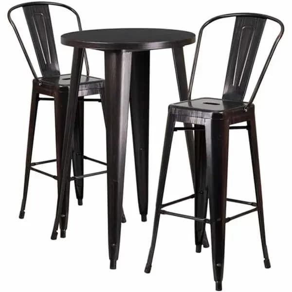Flash Furniture CH-51080BH-2-30CAFE-BQ-GG Black and Antique Gold Metal Bar Stool and Table Set with Two Bar Stools — view 2