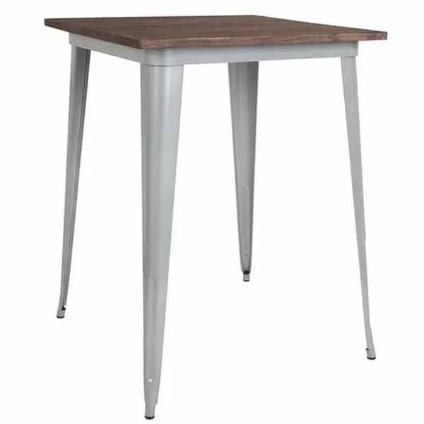 Flash Furniture CH-51040-40M1-SIL-GG Square Bar Height Galvanized Steel Table with Walnut Elm Wood Top — view 2