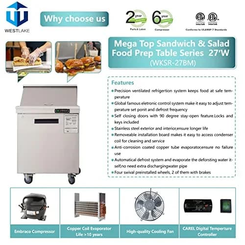 Westlake WKSR-27BM Salad Prep Table Refrigerator 1 Door 33-40°F — view 5