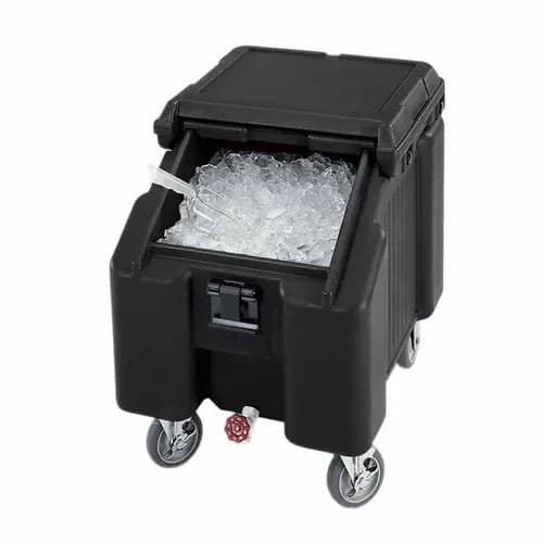 Cambro Slidinglid ICS100L4S110 100 Lb. Black Mobile Ice Caddy — main image