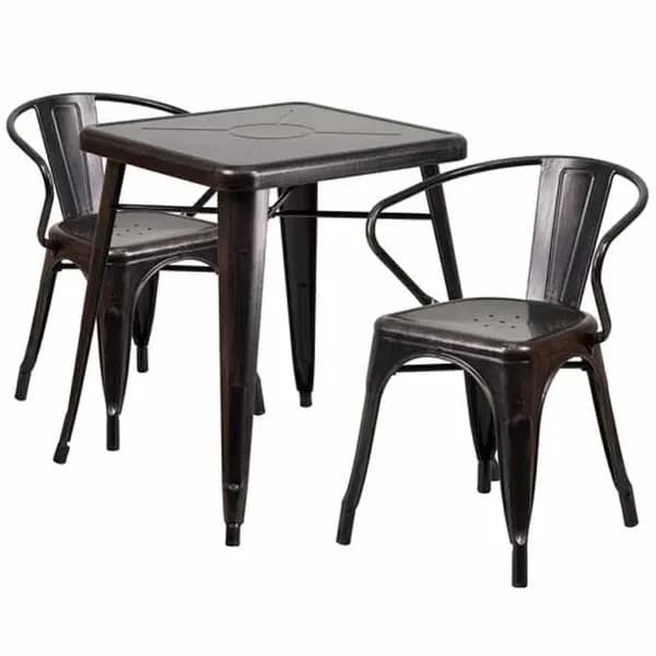 Flash Furniture CH-31330-2-70-BQ-GG Black and Antique Gold Galvanized Steel Table and Chair Set with Two Chairs — main image