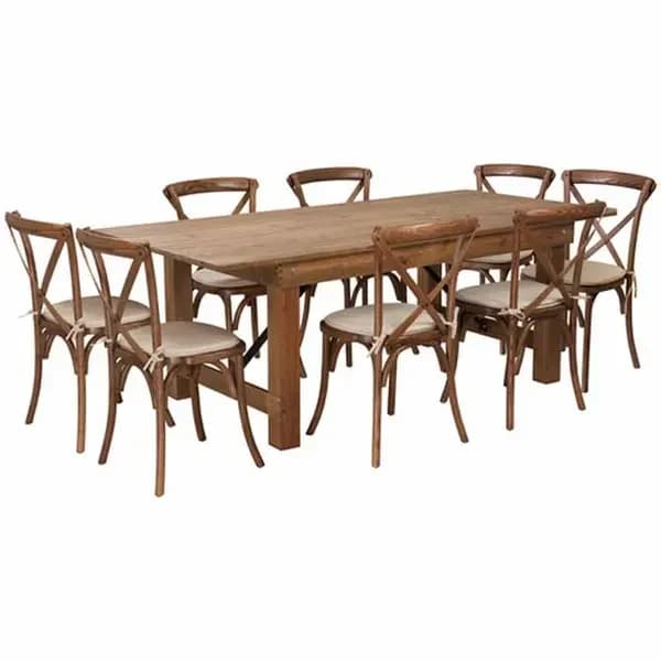 Flash Furniture XA-FARM-10-GG Pecan Wood Farm Table and Chair Set with Eight Chairs — main image