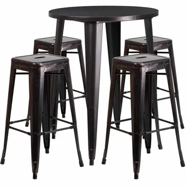 Flash Furniture CH-51090BH-4-30SQST-BQ-GG Black and Antique Gold Metal Bar Stool and Table Set with Four Bar Stools — main image
