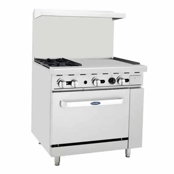 Atosa AGR-2B24GR-NG Natural Gas 2-Burner Range with 24" Griddle-Standard Oven 36"W — main image