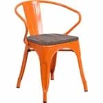 Flash Furniture CH-31270-BQ-WD-GG Black and Antique Gold Galvanized Steel Armchair with Wood Seat — view 4