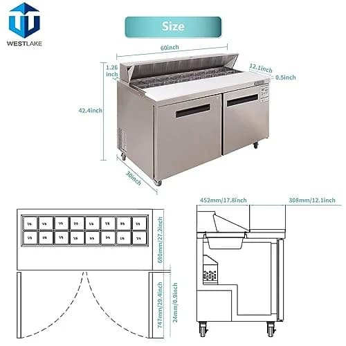 Westlake WKSR-60B Salad Prep Table Refrigerator 2 Door 33-40°F — view 3