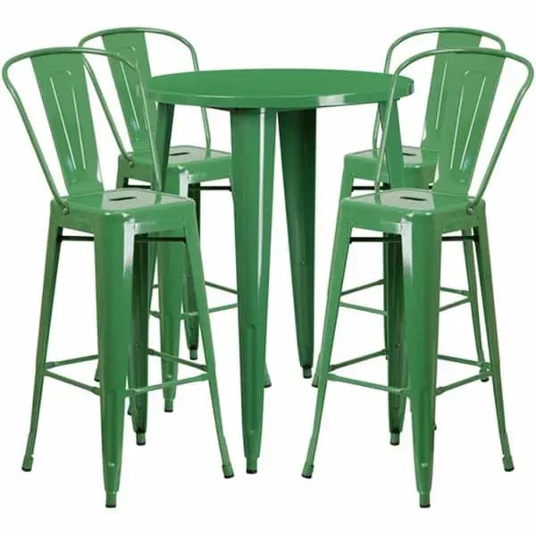 Flash Furniture CH-51090BH-4-30CAFE-GN-GG Green Metal Bar Stool and Table Set with Four Bar Stools — view 2