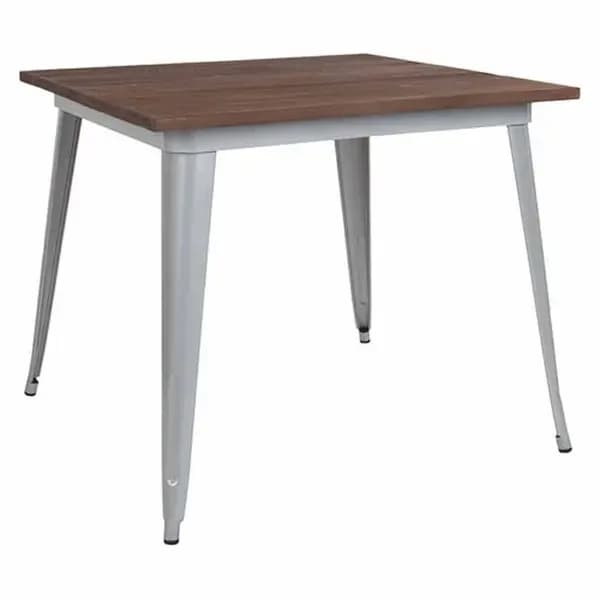 Flash Furniture CH-51050-29M1-SIL-GG 36" Square Dining Height Galvanized Steel Silver Table with Walnut Elm Wood Top — main image