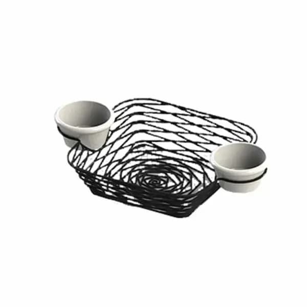 Tablecraft BK171172 Black Metal Artisan Square Basket with Integrated Ramekins 11" x 7-1/2" x 2" — main image