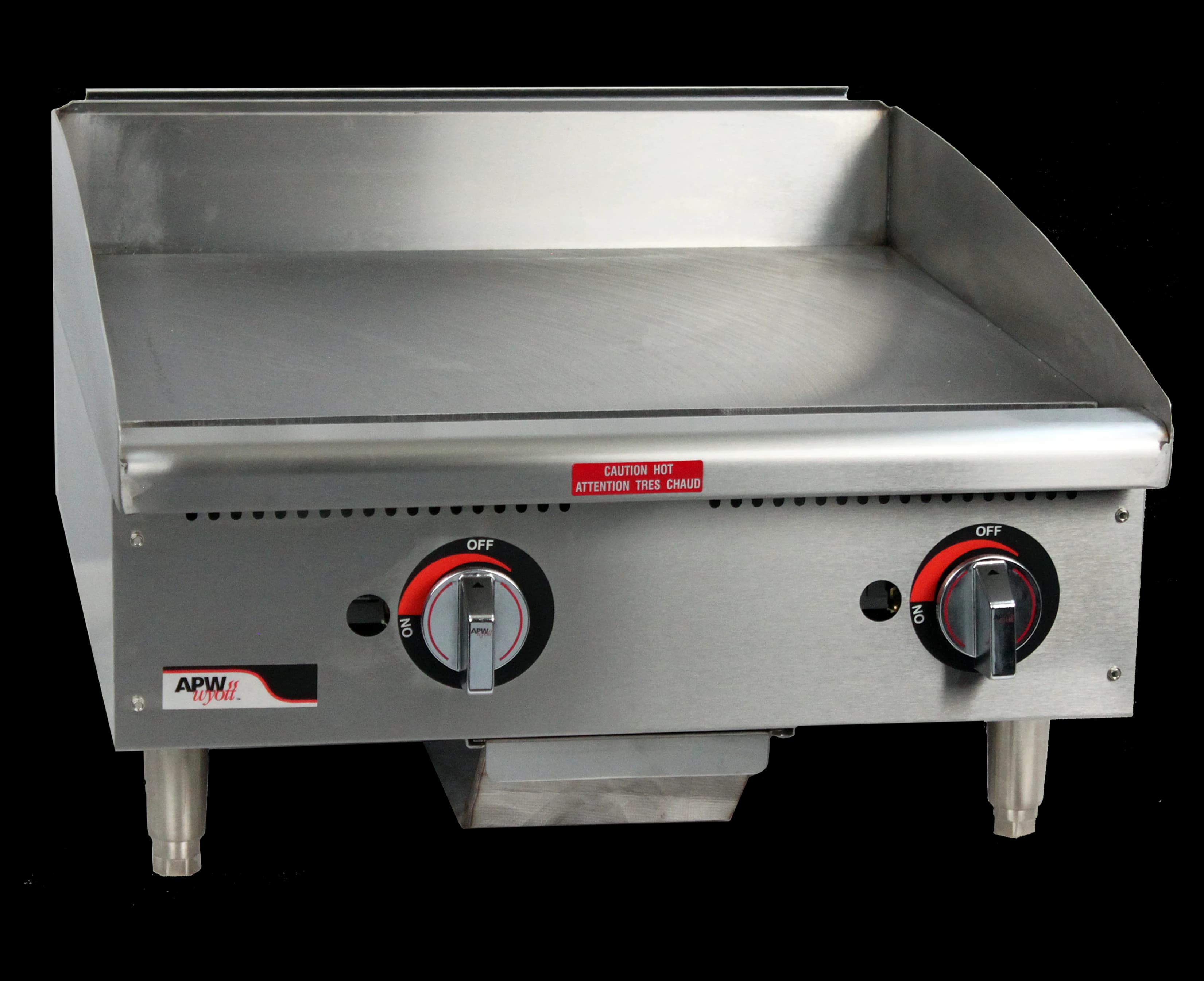 APW Wyott GGT-48S Workline Series Gas Countertop Griddle 48 Inch Wide Thermostatic Control Rectangle Polished Steel 0.75 Inch Thick Plate Light-Duty — Natural Gas, 100000 BTU