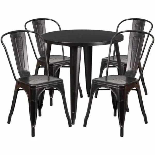 Flash Furniture CH-51090TH-4-18CAFE-BQ-GG Black and Antique Gold Metal Table and Chair Set with Four Chairs — main image