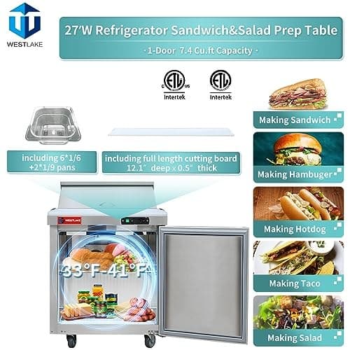 Westlake WKSR-27B Salad Prep Table Refrigerator 1 Door 33-40°F — view 3
