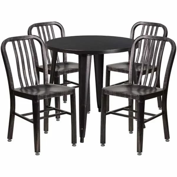 Flash Furniture CH-51090TH-4-18VRT-BQ-GG Black and Antique Gold Metal Table and Chair Set with Four Chairs — main image