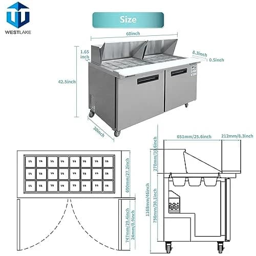 Westlake WKSR-60BM Salad Prep Table Refrigerator 2 Door 33-40°F — view 4