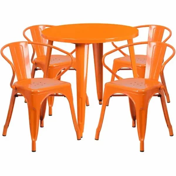 Flash Furniture CH-51090TH-4-18ARM-OR-GG Orange Metal Table and Chair Set with Four Chairs — view 2