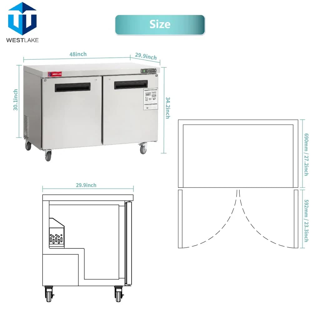 Westlake WKTR-48B Undercounter Refrigerator 2 Door 33-40°F — view 2