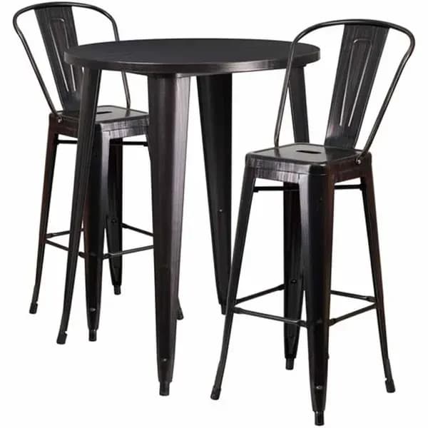Flash Furniture CH-51090BH-2-30CAFE-BQ-GG Black and Antique Gold Metal Bar Stool and Table Set with Two Bar Stools — view 2
