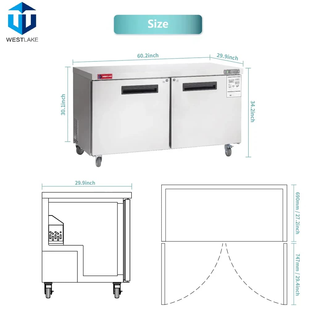Westlake WKTR-60B Undercounter Refrigerator 2 Door 33-40°F — view 2