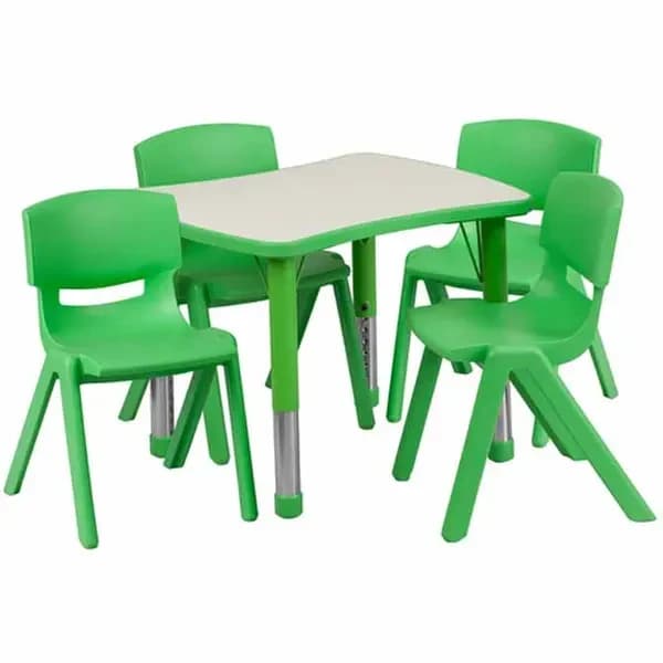 Flash Furniture YU-YCY-098-0034-RECT-TBL-GREEN-GG Gray Laminate/Green Preschool Activity Table Set with Four Chairs — view 2