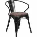Flash Furniture CH-31270-BQ-WD-GG Black and Antique Gold Galvanized Steel Armchair with Wood Seat — view 5